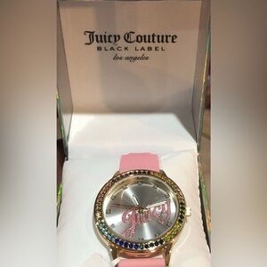 Juicy Couture black label pink silicon strap silver face rainbow‎ dial watch new